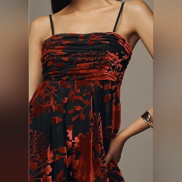 Anthropologie Hutch Mabel Red Black Floral Velvet Jumpsuit Size XL Wide Leg - Picture 4 of 14